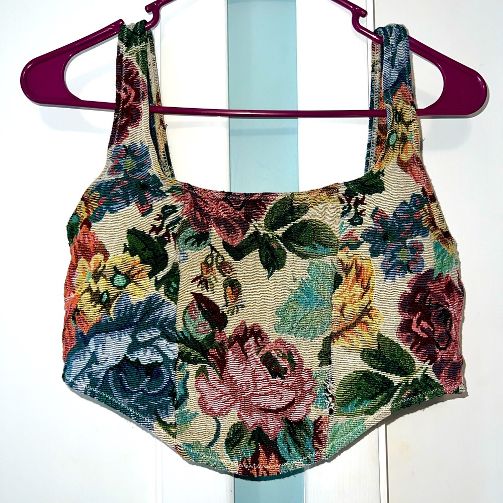 Fashion Nova Tapestry/Floral Corset Crop Top
